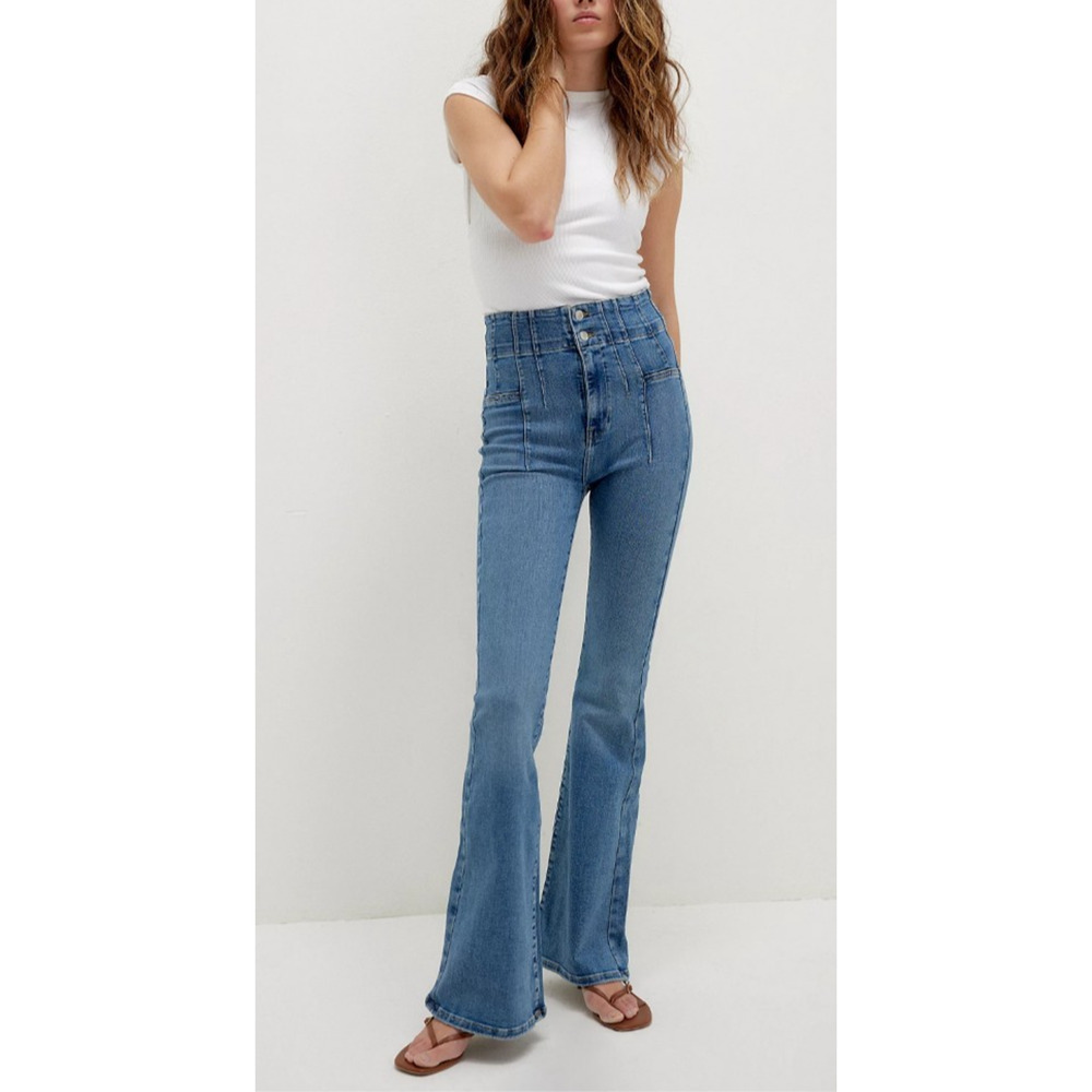 Free People We The Free High Rise Jayde Blue Flare Jeans Size 27 Stretch Boho